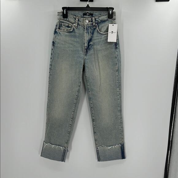 7 for all Mankind Women's Logan Stovepipe Jeans - Frost w/raw cut wide Cuff - 26 - Picture 1 of 9